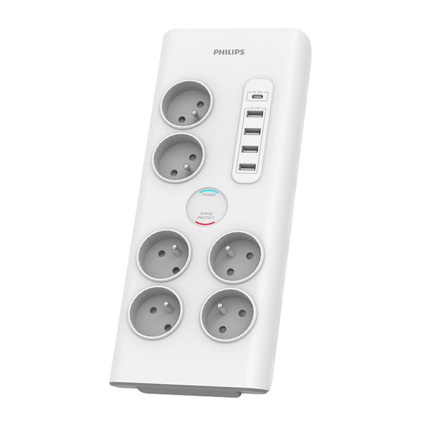 Överspänningsskydd PHILIPS grenuttag 6 uttag + 6xUSB-A + 1xUSB-C 2m 16A vit