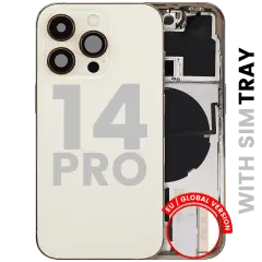 Baksida med smådelar för iPhone 14 Pro (EU / Global version) (Begagnad OEM-dragning: Klass C) (Guld)