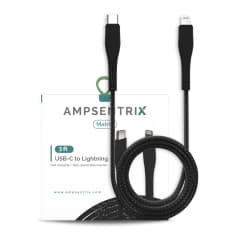 Lightning till USB Typ C-kabel (ej MFI) (1 m / 3 fot) (AmpSentrix Matrix) (Svart)