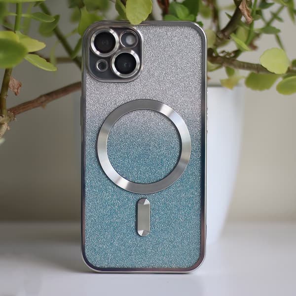 Glitter Chrome Mag-fodral för iPhone 15 silvergradient