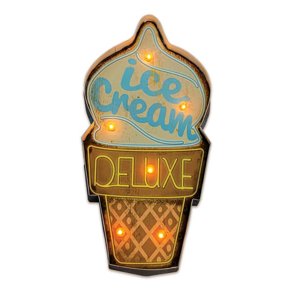 RETRO Metallskylt LED Ice Cream Forever Light vit