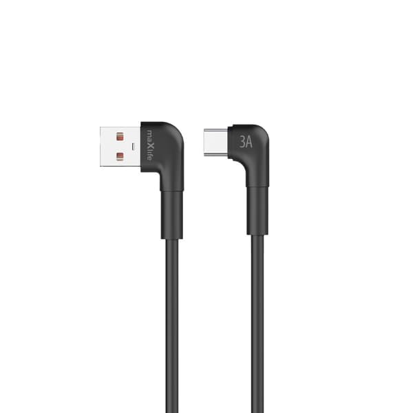 Maxlife MXUC-09 vinklad kabel USB - USB-C 2,0 m 3A svart