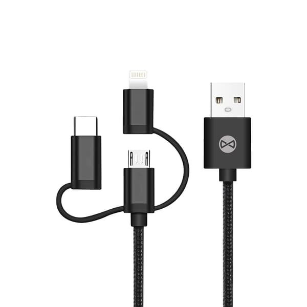Forever 3i1-kabel USB - Lightning + USB-C + microUSB 1,0 m 1,5A svart