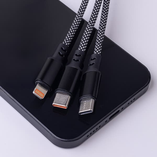 Maxlife ALLin1-kabel USB + USB-C - Lightning + 2x USB-C 1,0 m 66W svart svart