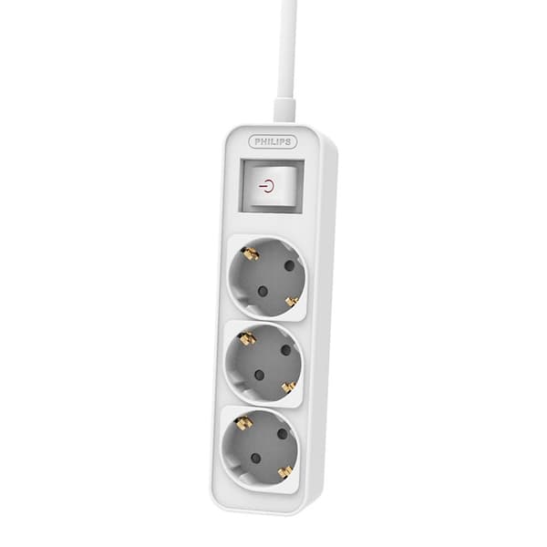 Grenuttag PHILIPS förlängningssladd 3 Schuko-uttag 1,5m 10A vit