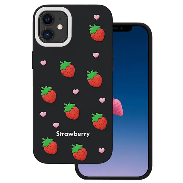 Jordgubbsskal för iPhone 11 svart svart