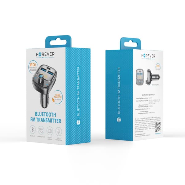 Forever FM-sändare BT 2 x USB-A 1 x USB-C PD 30W TR-370 svart svart