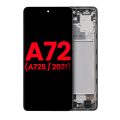 OLED-enhet med ram för Samsung A72 (A725 / 2021) (6.67\") (Eftermarknad Plus) (Awesome Black)