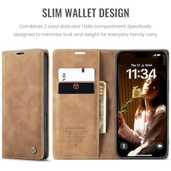 CaseMe 0013 Læder Wallet Case til iPhone 16 pro max brun brown