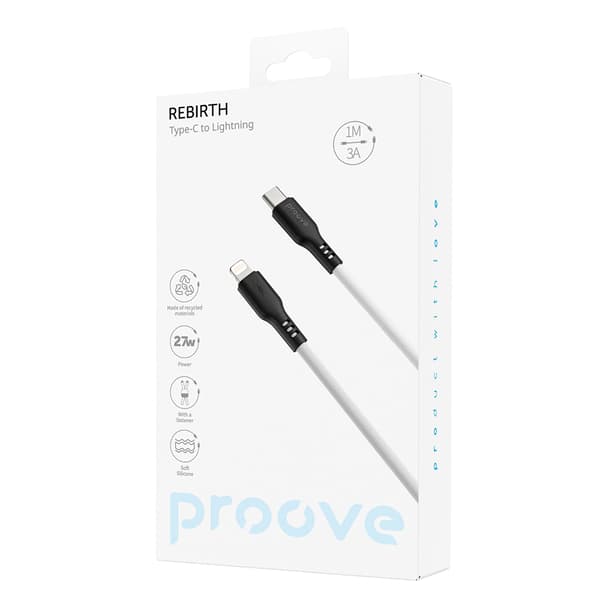 Proove kabel Rebirth USB-C - Lightning 1m 27W vit
