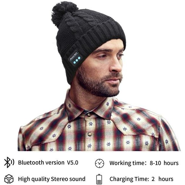 Bluetooth-hatt med pompon (blå) blå