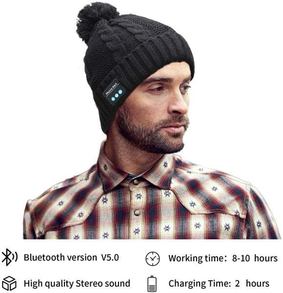 Bluetooth-mössa med pompon (svart)