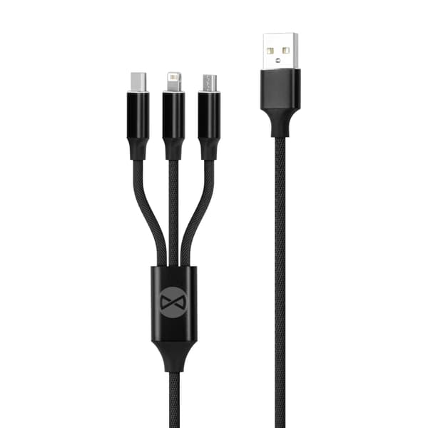 Forever 3i1-kabel USB - Lightning + USB-C + microUSB 1,2 m 2A svart