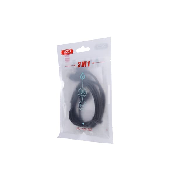 XO-kabel NB103 3i1 USB - Lightning + USB-C + microUSB 1,0 m 2,1A svart