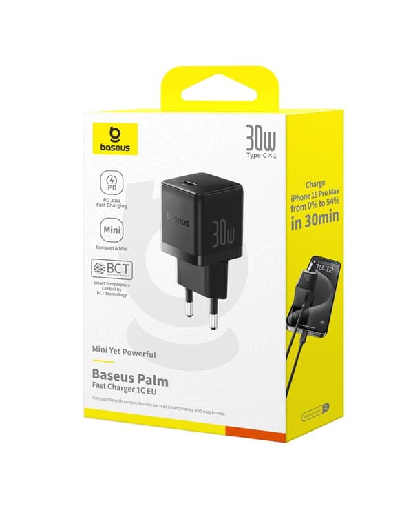 Baseus Palm Snabbladdare Väggladdare 30W 1×USB-C EU Månvit vit
