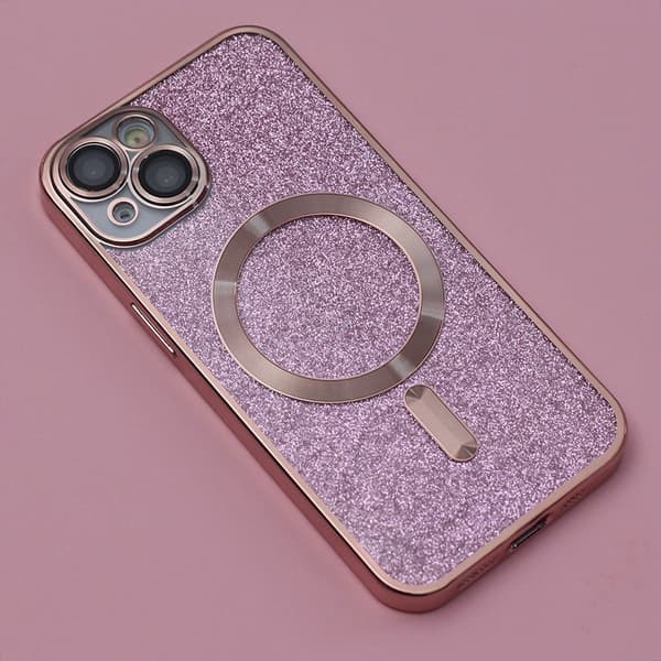 Glitter Chrome Mag-fodral för iPhone 15 Plus – Rosa rosa