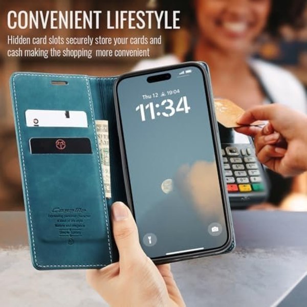 CaseMe 0013 Læder Wallet Case til iPhone 16 plus grøn green