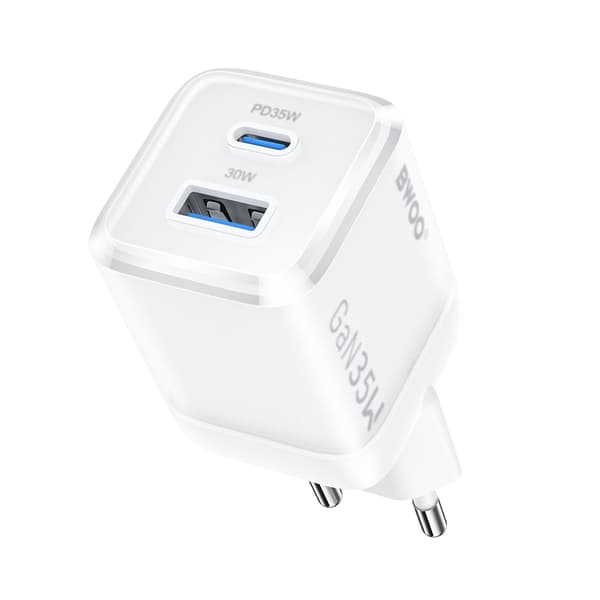 BWOO GaN väggladdare CDA222 PD 35W 1 x USB 1 x USB-C, vit vit