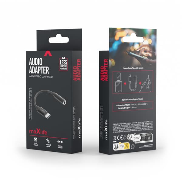 Maxlife-adapterljud MXJC-02 jack 3,5 mm - USB-C svart
