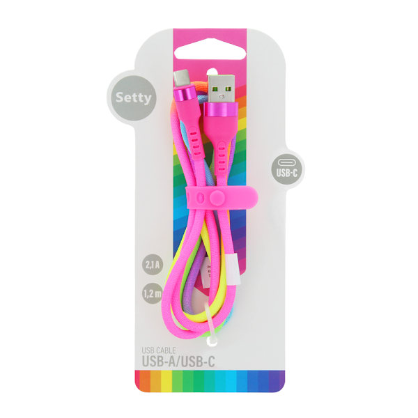 Setty USB - USB-C-kabel 1,2 m 2,1A KNA-C-1.22.113 regnbåge