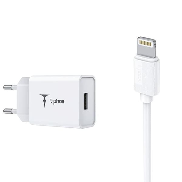 VÄGGLADDARE T-PHOX MINI-EU LIGHTNING vit 1 2M 2 4A