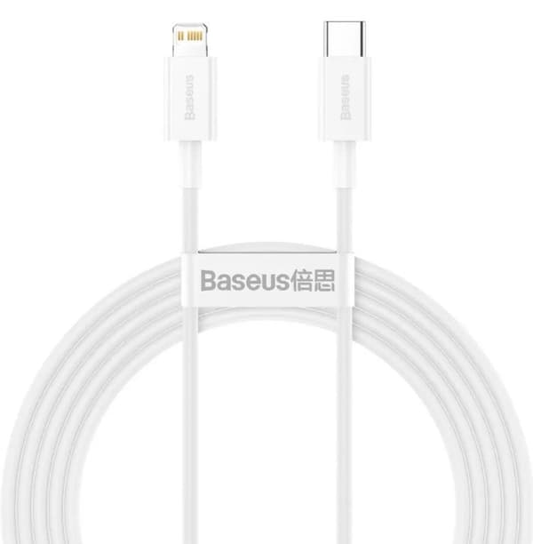 1 st superkvalitets 20W Baseus-kabel Superior PD USB-C - Lightning 2,0 m vit vit