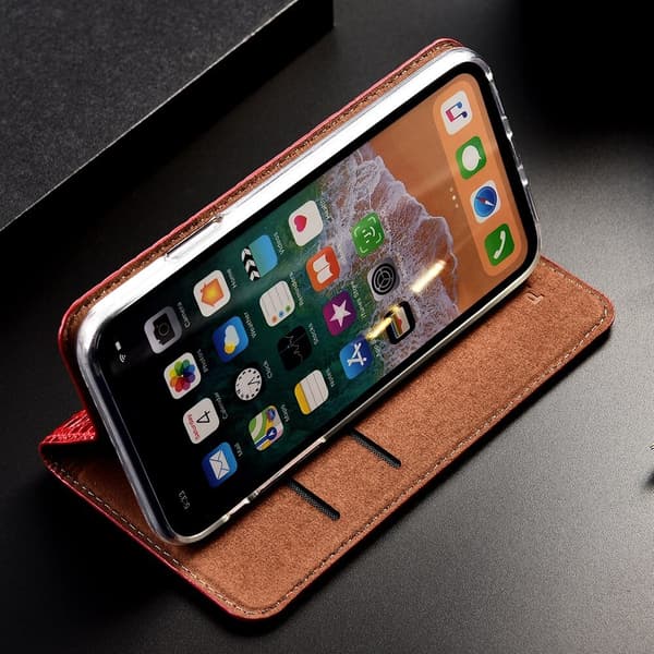 iphone 14 plus TPU-läder fodal brun vnröd