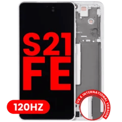 OLED-enhet med ram för Samsung Galaxy S21 FE 5G (USA & internationell version) (Eftermarknad Plus) (120Hz) (Vit)