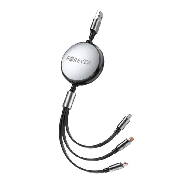 Forever 3i1-kabel USB - Lightning + 2x USB-C 1,2 m 100W svart