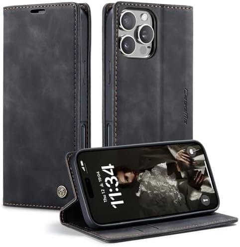 CaseMe 0013 Läderplånboksfodral för iPhone 16 mörk