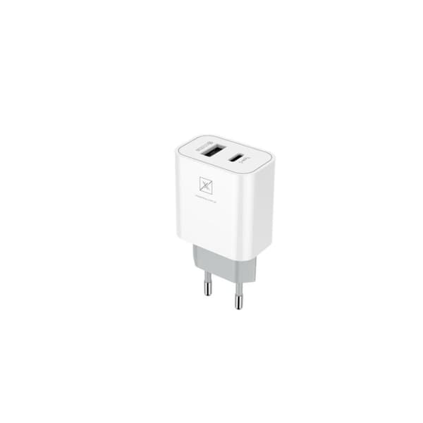 Nätladdare MX ALFA 20W PD+QC, USB-A+C vit TTT