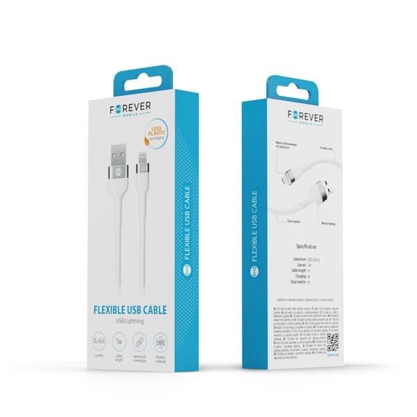 Forever Flexible kabel USB - Lightning 1,0 m 2 4A vit vit