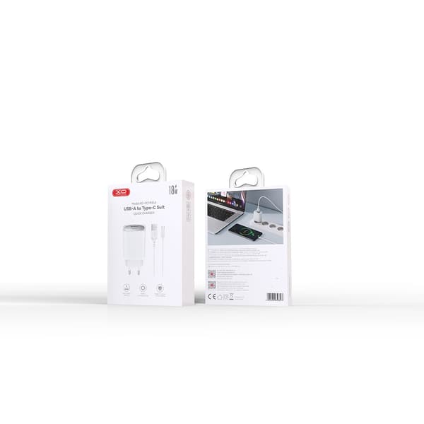 XO väggladdare CE19 QC 18W 1x USB vit + kabel USB-C