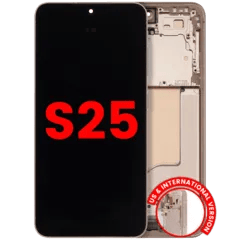 OLED-enhet med ram för Samsung Galaxy S25 5G (USA och internationell) (Eftermarknad Plus) (Rosa Guld)