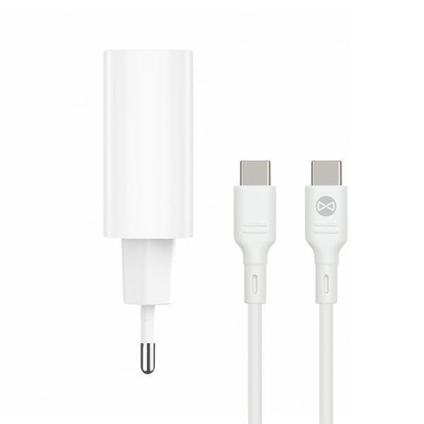 Forever TC-07-30AC PD QC laddare 1x USB-C 1x USB 30W vit + USB-C - USB-C kabel 60W vit