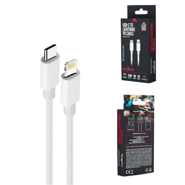Maxlife MXUC-05 kabel USB-C - Lightning 1,0 m 20W vit vit