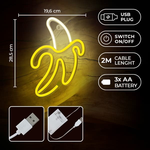 Neon LED lamp BANANA white yellow Bat + USB FLNE10 Forever Light