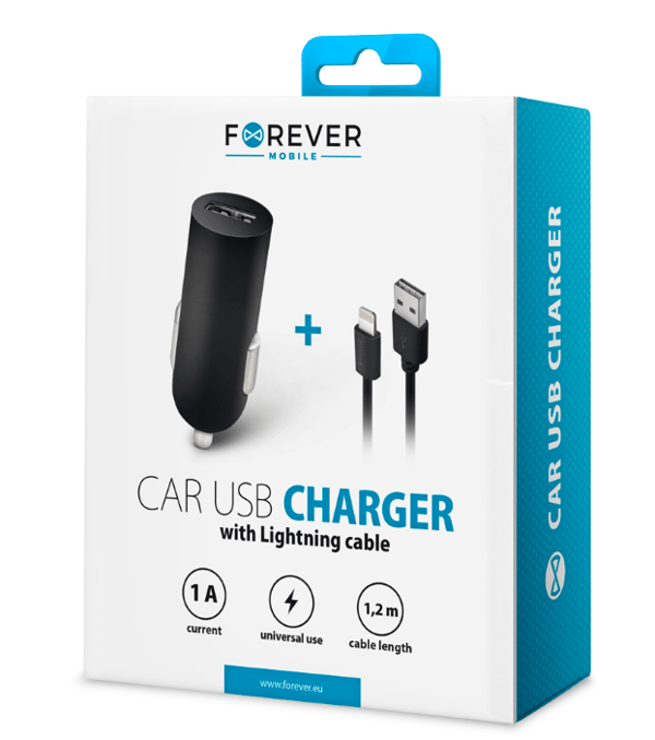 Forever M02 billaddare 1x USB 1A svart + Lightning-kabel