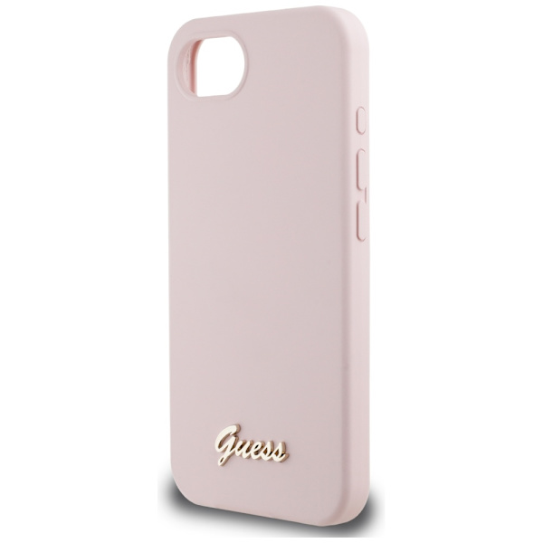 Guess HC Silikon Script Metall Logotyp Fodral för iPhone 16e Rosa