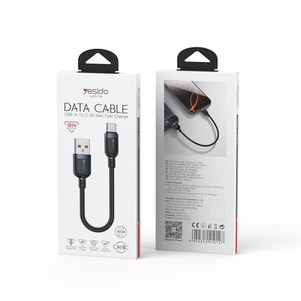 YESIDO KABEL CA131C 18W USB/TYPE-C 0,3M 2.4A SVART