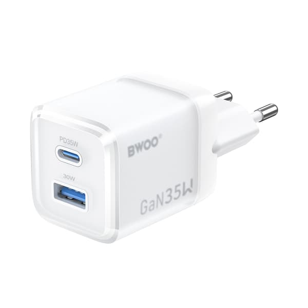 BWOO GaN väggladdare CDA222 PD 35W 1 x USB 1 x USB-C, vit vit