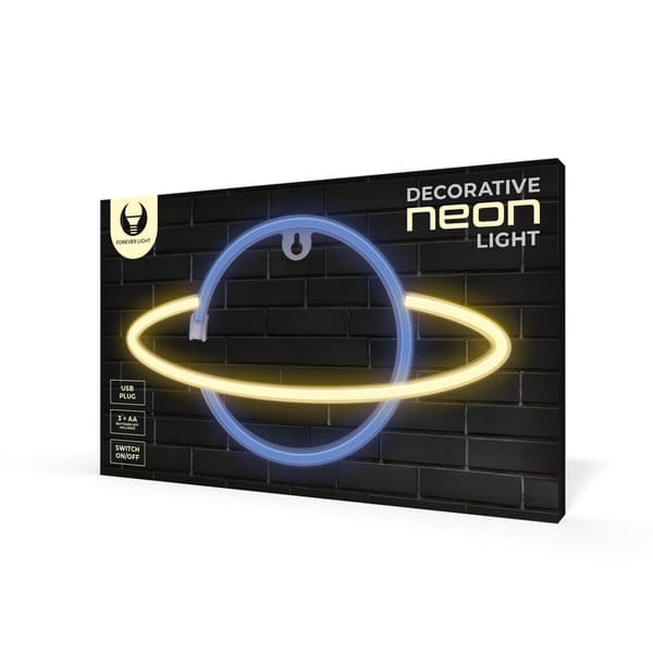 Neon LED-lampa SATURN gul blå Fladdermus + USB FLNE11 Forever Light