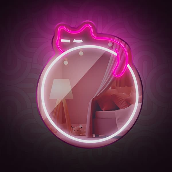 Neon SPEGEL LED SOVANDE KATT vit rosa FMNE03 Forever Light