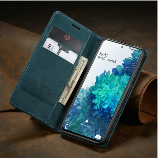 Läderfödral caseme 0013 för  iphone 14 plus grön grön