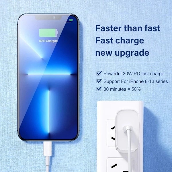 2 st 20W Snabbladdare med kabel för iphone