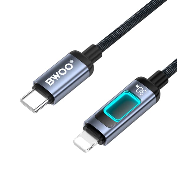 BWOO X324CL flätad snabbladdningskabel med ljusdisplay PD 27W USB-C - Lightning