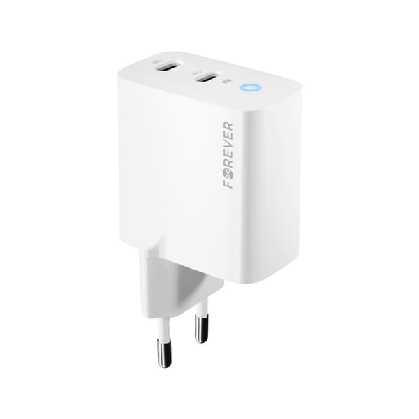 Forever TC-06-65CC GaN PD QC laddare 2x USB-C 65W vit