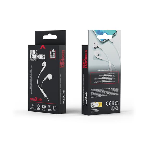 Maxlife trådbundna hörlurar MXEP-04 USB-C vit röd