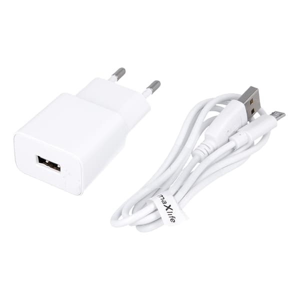 Maxlife MXTC-01 laddare 1x USB 2 1A vit + microUSB kabel