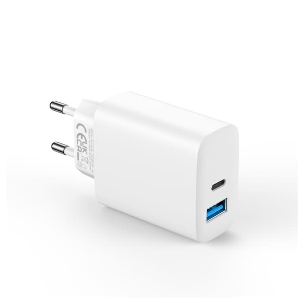 Forever TC-07-30AC PD QC laddare 1x USB-C 1x USB 30W vit + USB-C - USB-C kabel 60W vit